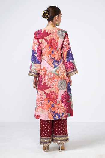 Shop_Rishi and Vibhuti_Multi Color Georgette, Crepe Sequins, Cherry Floral Print Kurta And Pant Set _at_Aza_Fashions