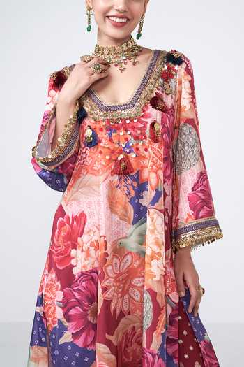 Buy_Rishi and Vibhuti_Multi Color Georgette, Crepe Sequins, Cherry Floral Print Kurta And Pant Set _Online_at_Aza_Fashions