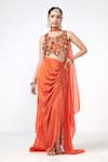 Buy_Rishi and Vibhuti_Orange Organza, Crepe, Satin Tassels, Ghungroo Embroidered Blouse Skirt Set _at_Aza_Fashions