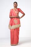 Buy_Rishi and Vibhuti_Pink Organza, Tissue Embroidery, Zari, Tassels Coral Tales Saree With Blouse _at_Aza_Fashions