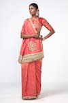 Rishi and Vibhuti_Pink Organza, Tissue Embroidery, Zari, Tassels Coral Tales Saree With Blouse _Online_at_Aza_Fashions