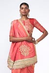 Shop_Rishi and Vibhuti_Pink Organza, Tissue Embroidery, Zari, Tassels Coral Tales Saree With Blouse _Online_at_Aza_Fashions