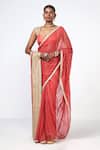 Buy_Rishi and Vibhuti_Pink Georgette, Tissue Zari Sweetheart Neck Embroidered Saree With Blouse _at_Aza_Fashions