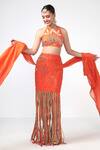 Buy_Rishi and Vibhuti_Orange Organza Sequins, Beads, Mohini Charm Embroidered Blouse And Skirt Set _at_Aza_Fashions