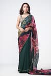 Buy_Rishi and Vibhuti_Emerald Green Organza Zari Corbet Glam Wrap Printed Saree _at_Aza_Fashions