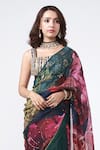 Rishi and Vibhuti_Emerald Green Organza Zari Corbet Glam Wrap Printed Saree _Online_at_Aza_Fashions
