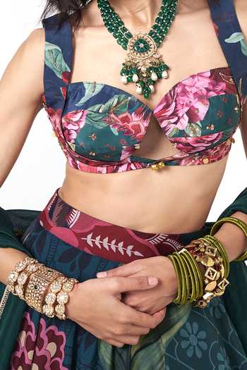 Buy_Rishi and Vibhuti_Pink Crepe Sweetheart Neck Husn Printed Lehenga Set _Online_at_Aza_Fashions