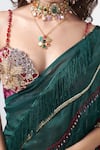 Shop Rishi and Vibhuti Emerald Green Organza Embroidery, Beads, Tassels, Fringe Forest Wave Saree Online at Aza Fashions Shop_Rishi and Vibhuti_Emerald Green Organza Embroidery, Beads, Tassels, Fringe Forest Wave Saree _Online_at_Aza_Fashions