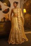 Buy_Vandana Sethi_Gold Dupion, Silk Embroidery, Sequins, Zari, Stones, Beads Zardozi Lehenga Set _at_Aza_Fashions
