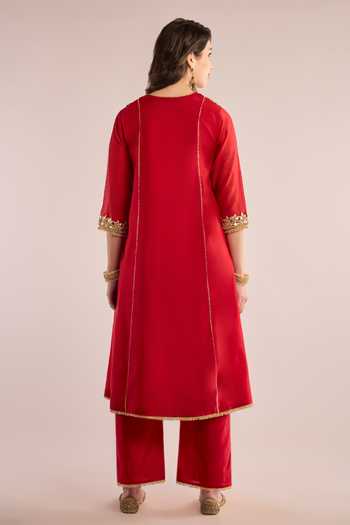Shop_saina kapoor_Red Organza, Chanderi Gota Patti Round Neck And Kurta Set With Dupatta _at_Aza_Fashions