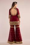 Shop_saina kapoor_Maroon Organza, Chanderi Zari, Mirrors, Gota Patti Embroidered Kurta Sharara Set _at_Aza_Fashions