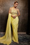 Buy_Dajwaree_Yellow Georgette, Satin, Net Embroidery, Aurelia Pre-draped Saree With Blouse _at_Aza_Fashions