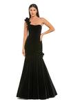 Buy_Mac Duggal_Black Velvet Fabric Flowers One Shoulder 3d Floral Applique Mermaid Gown _at_Aza_Fashions