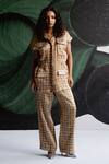 Buy_Esha Arora_Gold Tissue Collared Checkered Pattern Top And Pant Set _at_Aza_Fashions