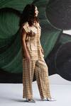 Esha Arora_Gold Tissue Collared Checkered Pattern Top And Pant Set _at_Aza_Fashions