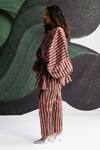 Esha Arora Maroon Split V-neck Striped Pattern Top And Pant Set Online at Aza Fashions Esha Arora_Maroon Split V-neck Striped Pattern Top And Pant Set _Online_at_Aza_Fashions