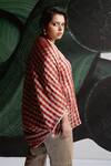 Esha Arora_Red Tissue Pearls Checkered Pattern Cape Pant Set _at_Aza_Fashions