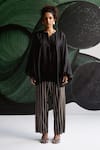 Buy Esha Arora Black Tissue V-neck Striped Pattern Top And Pant Set at Aza Fashions Buy_Esha Arora_Black Tissue V-neck Striped Pattern Top And Pant Set _at_Aza_Fashions