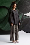 Esha Arora Black Tissue V-neck Striped Pattern Top And Pant Set at Aza Fashions Esha Arora_Black Tissue V-neck Striped Pattern Top And Pant Set _at_Aza_Fashions