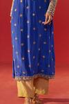 Rasasvada_Blue Crepe Zari, Stones Mandarin Collar Embellished Kurta Set _Online_at_Aza_Fashions