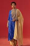 Buy_Rasasvada_Blue Crepe Zari, Stones Mandarin Collar Embellished Kurta Set _at_Aza_Fashions