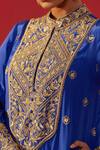 Rasasvada_Blue Crepe Zari, Stones Mandarin Collar Embellished Kurta Set _at_Aza_Fashions