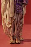 Rasasvada_Purple Silk, Dupion Zari V-neck Embroidered Kurta Dhoti Pant Set _Online_at_Aza_Fashions