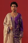 Buy_Rasasvada_Purple Silk, Dupion Zari V-neck Embroidered Kurta Dhoti Pant Set _Online_at_Aza_Fashions