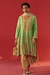 Buy_Rasasvada_Green Chanderi Sequins, Zari V-neck Embroidered Anarkali Set _at_Aza_Fashions