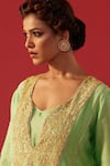 Shop_Rasasvada_Green Chanderi Sequins, Zari V-neck Embroidered Anarkali Set _Online_at_Aza_Fashions