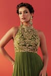 Rasasvada_Green Georgette Embroidery, Zari Halter Neck Paisley Embellished Anarkali _Online_at_Aza_Fashions