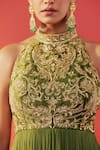 Shop_Rasasvada_Green Georgette Embroidery, Zari Halter Neck Paisley Embellished Anarkali _Online_at_Aza_Fashions