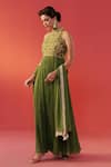 Buy_Rasasvada_Green Georgette Embroidery, Zari Halter Neck Paisley Embellished Anarkali _at_Aza_Fashions