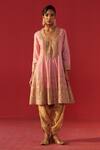 Buy_Rasasvada_Pink Chanderi Embroidery, Sequins, Zari V-neck Anarkali Set _at_Aza_Fashions