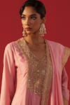 Buy_Rasasvada_Pink Chanderi Embroidery, Sequins, Zari V-neck Anarkali Set _Online_at_Aza_Fashions
