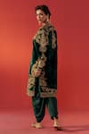 Rasasvada_Green Velvet Embroidery, Zari, Tassels Round Neck Kurta Set _at_Aza_Fashions