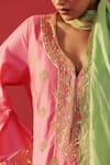 Buy_Rasasvada_Pink Chanderi Zari V-neck Butti Work Kurta Set _Online_at_Aza_Fashions