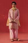 Buy_Rasasvada_Pink Chanderi Embroidery, Sequins, Zari V-neck Placket Kurta Set _at_Aza_Fashions