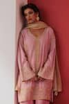 Shop_Rasasvada_Pink Chanderi Embroidery, Sequins, Zari V-neck Placket Kurta Set _at_Aza_Fashions