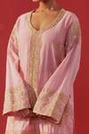Shop_Rasasvada_Pink Chanderi Embroidery, Sequins, Zari V-neck Placket Kurta Set _Online_at_Aza_Fashions