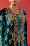 Buy_Rasasvada_Blue Velvet Embroidery, Zari Round Neck Kurta And Dhoti Pant Set _Online_at_Aza_Fashions