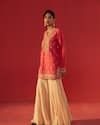 Rasasvada_Pink Georgette Embroidery, Zari Round Neck Yoke Embellished Kurta Sharara Set  _Online_at_Aza_Fashions
