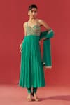 Buy_Rasasvada_Green Georgette Embroidery, Zari Sweetheart Neck Floral Anarkali _at_Aza_Fashions