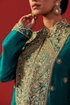 Buy_Rasasvada_Blue Chanderi Embroidery, Zari Mandarin Collar Kurta Set _Online_at_Aza_Fashions
