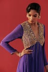 Buy_Rasasvada_Purple Georgette Zari V-neck Embroidered Anarkali And Pant Set _Online_at_Aza_Fashions