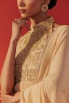 Rasasvada_Beige Georgette Embroidery, Sequins, Zari Halter Neck Embellished Dress _Online_at_Aza_Fashions