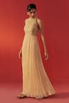 Buy_Rasasvada_Beige Georgette Embroidery, Sequins, Zari Halter Neck Embellished Dress _Online_at_Aza_Fashions