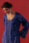 Shop_Rasasvada_Blue Chanderi Embroidery, Zari V-neck Kurta Set _Online_at_Aza_Fashions