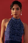 Rasasvada_Blue Georgette Embroidery, Sequins Halter Neck Embellished Dress _Online_at_Aza_Fashions