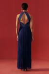 Shop_Rasasvada_Blue Georgette Embroidery, Sequins Halter Neck Embellished Dress _at_Aza_Fashions